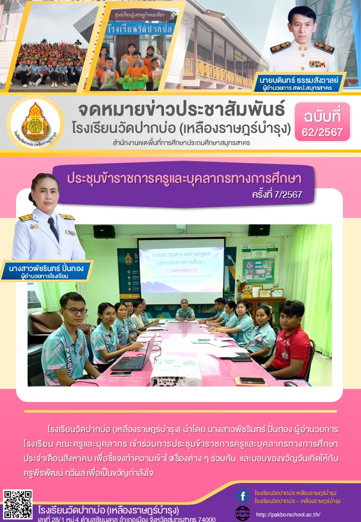 62. จดหมายข่าว 67 08 08 ประชุมครู 7 2567