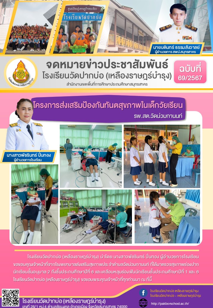 69. จดหมายข่าว 67 08 21 ตรวจช่องปาก เคลือบหลุมร่องฟัน